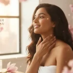 Femme prodiguant un soin à son visage pour préparer sa peau pour le printemps.