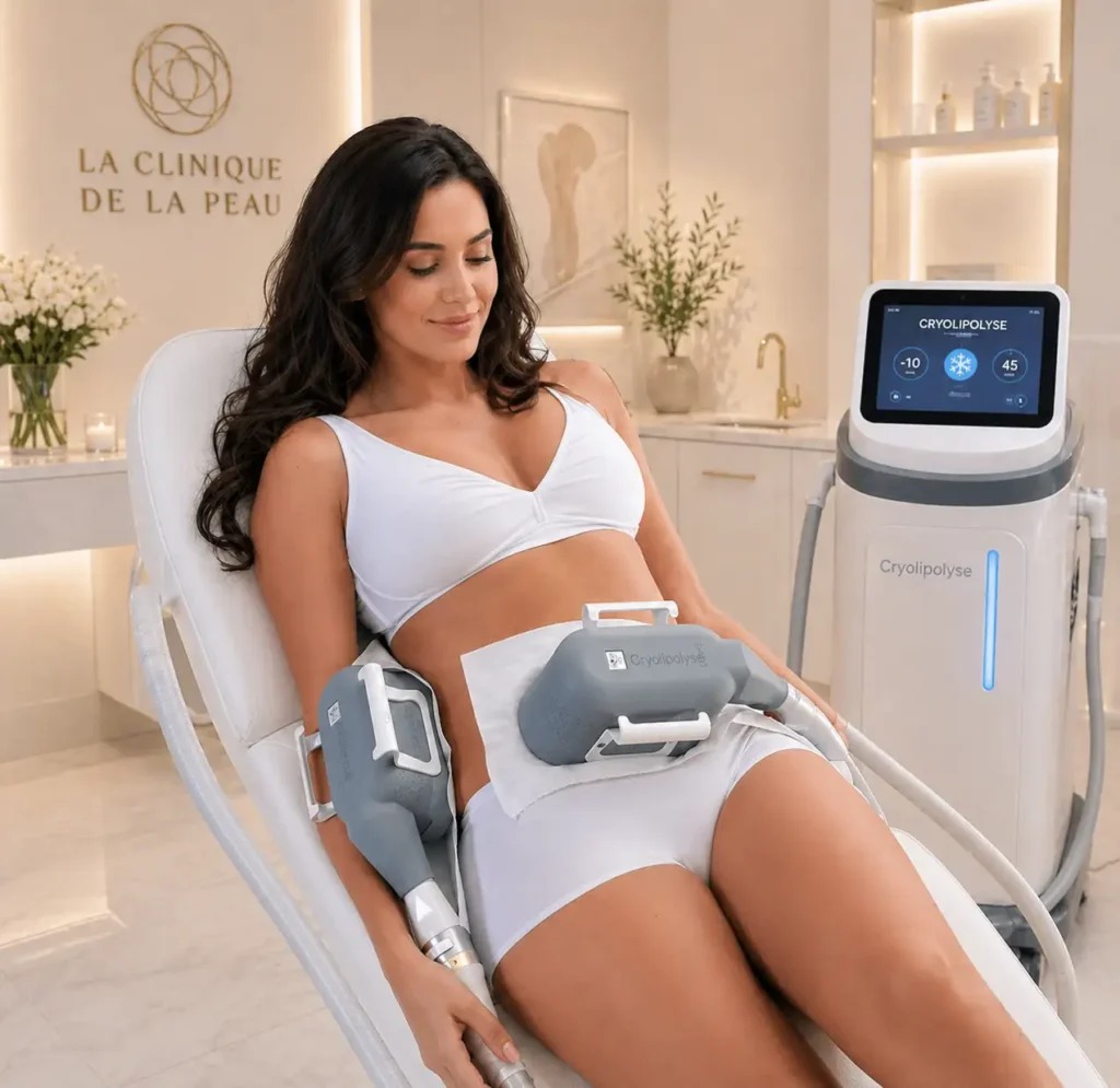 Séance de cryolipolyse ventre à la Clinique de la Peau à Nice pour perdre du ventre sans chirurgie.