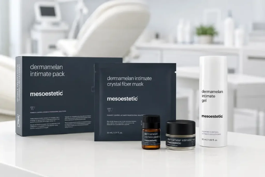 Kit complet Dermamelan Intimate Pack de Mesoestetic pour traitement du peeling intime médical à Nice