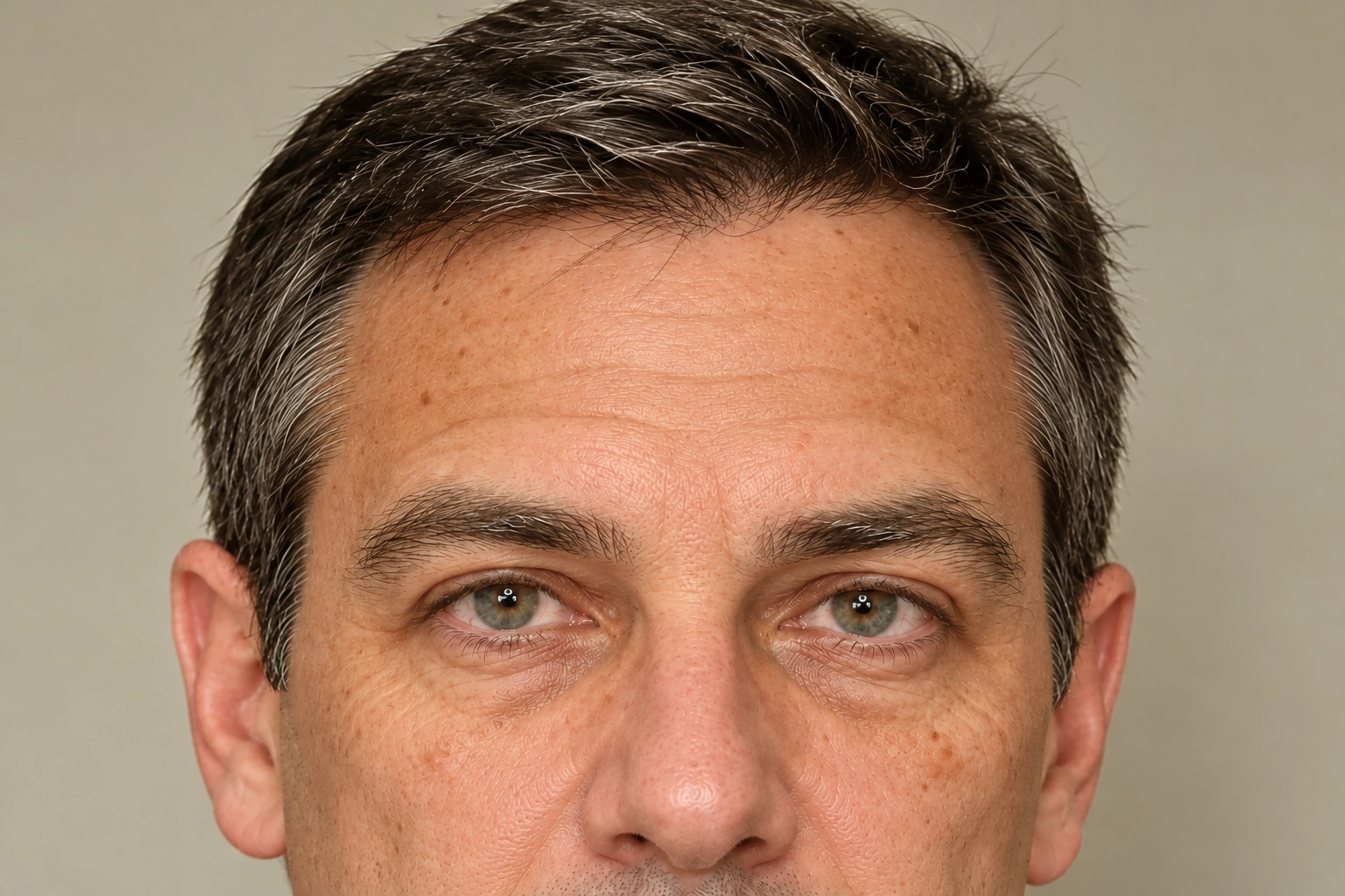 Illustration d’un résultat naturel du Botox au front chez un homme, avec des rides horizontales atténuées.