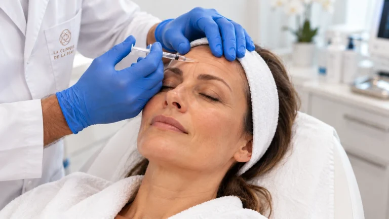 Injection de Botox au front pour atténuer les rides d’expression et rechercher un résultat naturel.