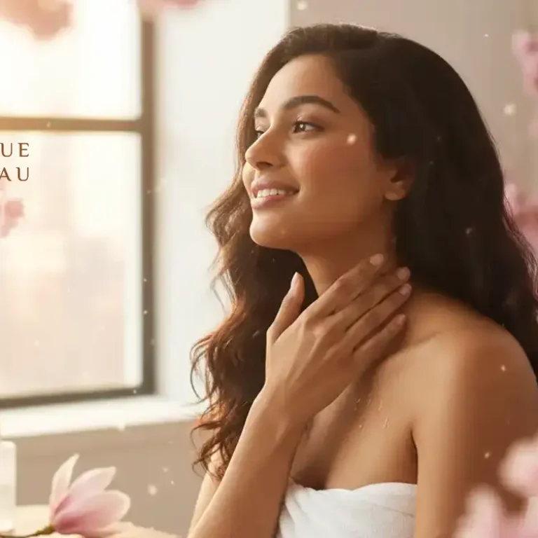 Femme prodiguant un soin à son visage pour préparer sa peau pour le printemps.