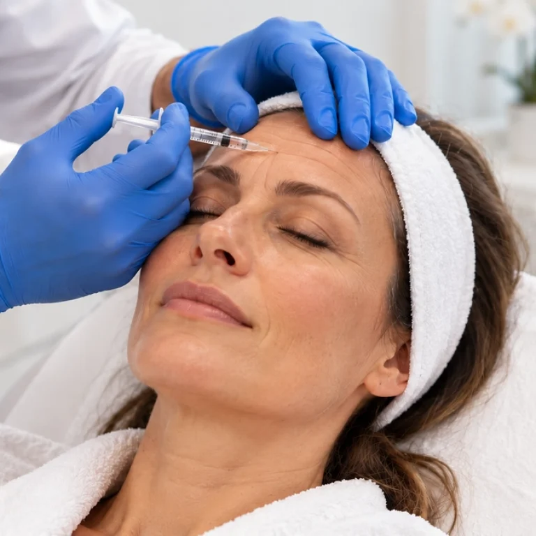 Injection de Botox au front pour atténuer les rides d’expression et rechercher un résultat naturel.